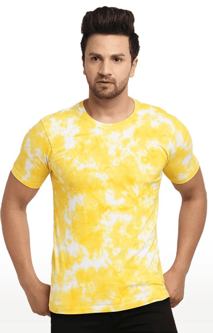 Men's Yellow and White Cotton Relaxed Fit T-Shirt