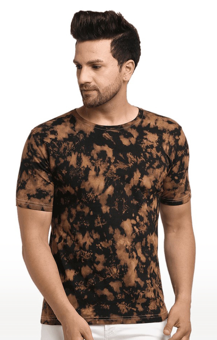 Men's Black and Brown Cotton Relaxed Fit  Regular T-shirt