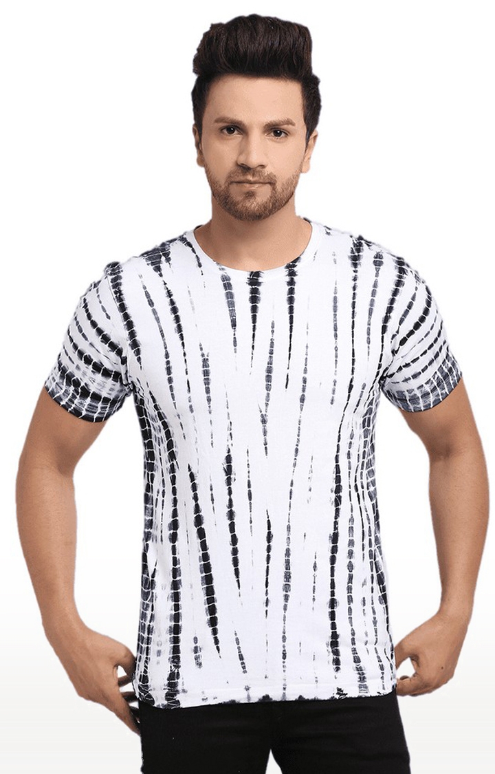 Men's White and Black Cotton Relaxed Fit  Regular T-shirt