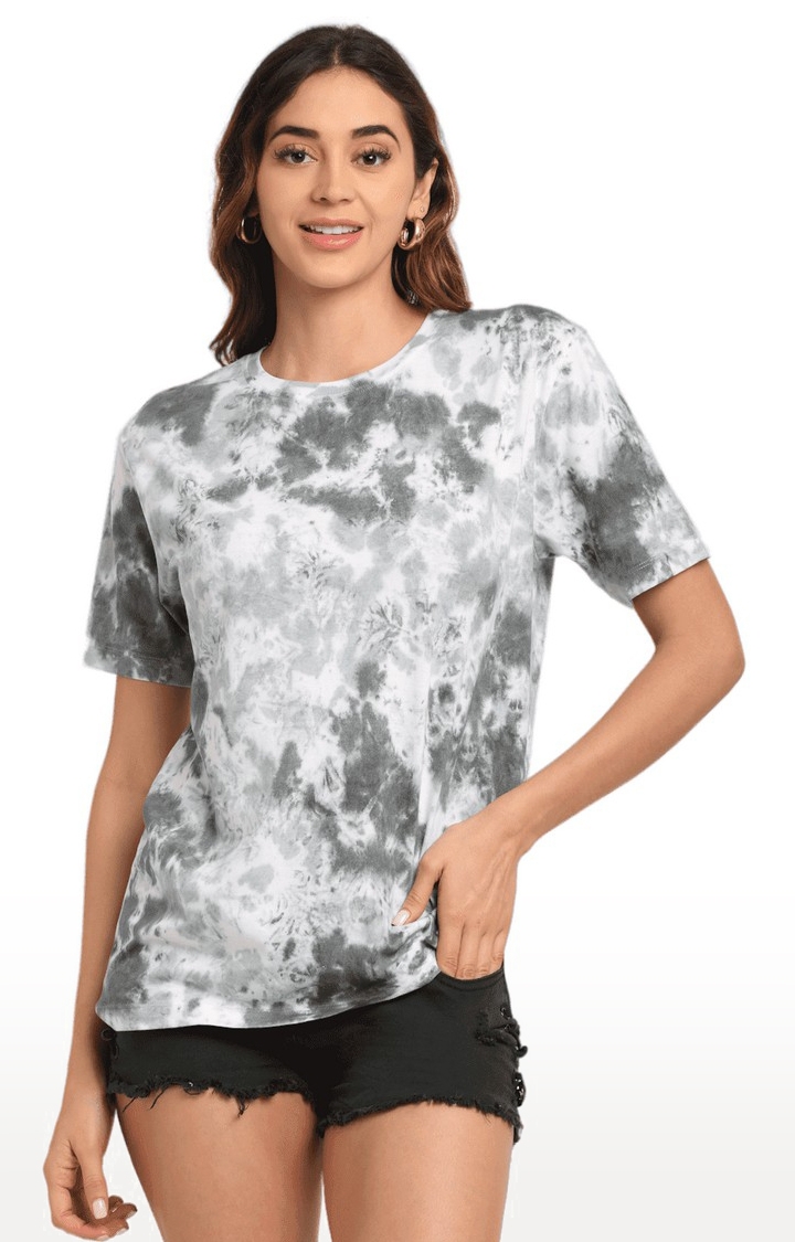 Women's Grey Cotton Relaxed Fit Oversized T-shirt