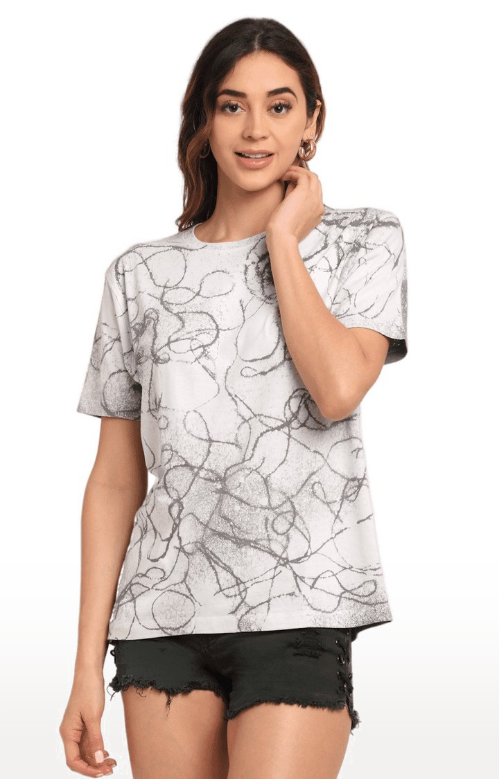 Women's Grey Cotton Relaxed Fit Oversized T-shirt