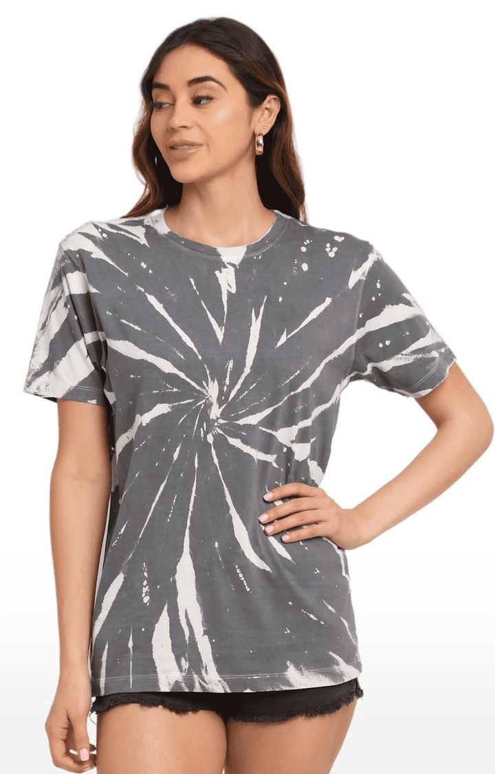 Women's Grey Cotton Relaxed Fit Oversized T-shirt