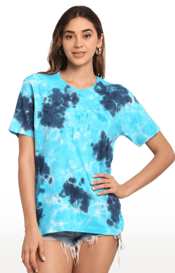 Women's Blue Cotton Relaxed Fit T-Shirt