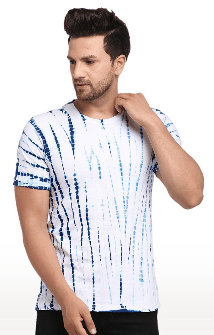 Men's Blue and White Cotton Relaxed Fit T-Shirt