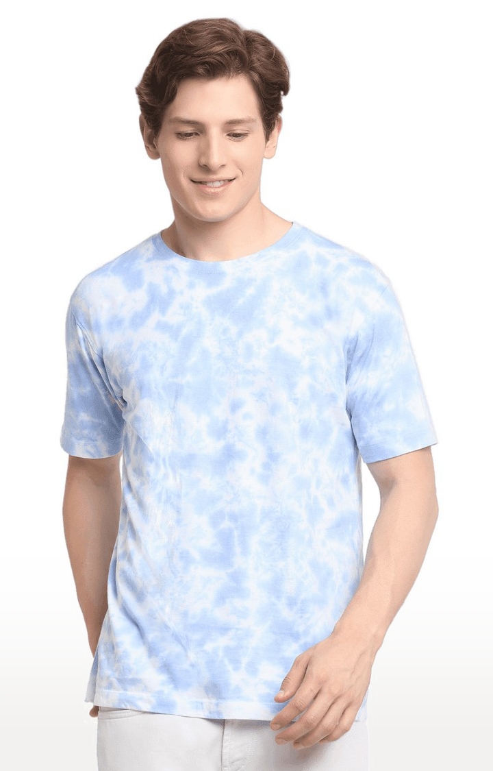 Men's Blue Cotton Relaxed Fit  Regular T-shirt