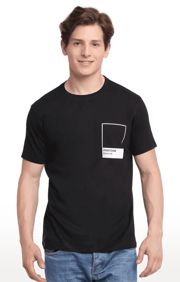 Men's Black Cotton Relaxed Fit  Regular T-shirt