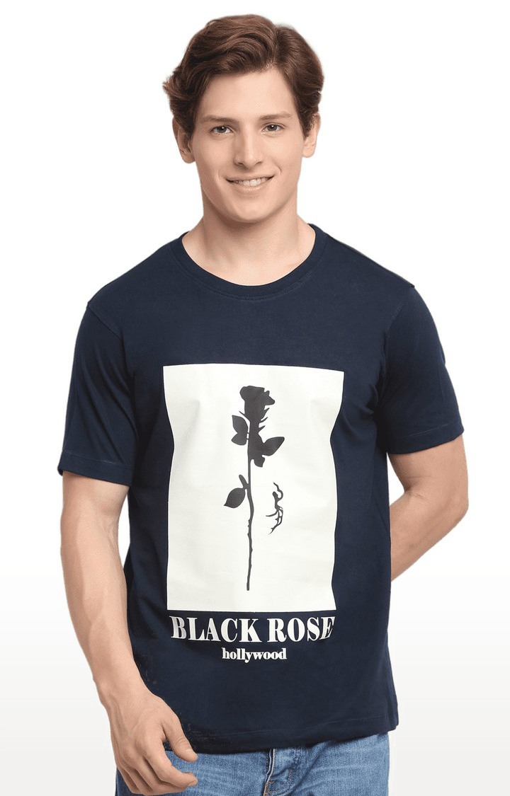 Men's Blue Cotton Relaxed Fit  Regular T-shirt