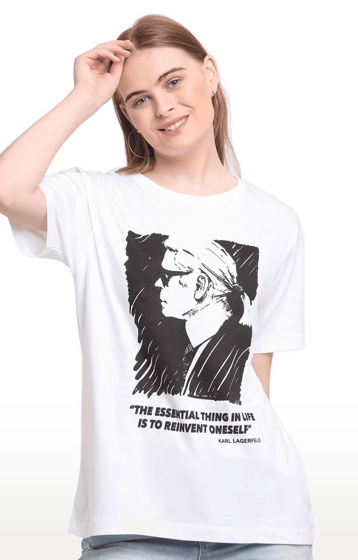 Women's White Cotton Relaxed Fit T-Shirt