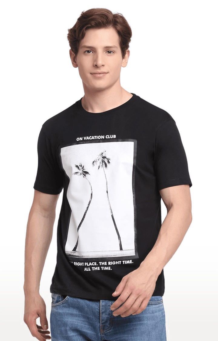 Men's Black Cotton Relaxed Fit T-Shirt