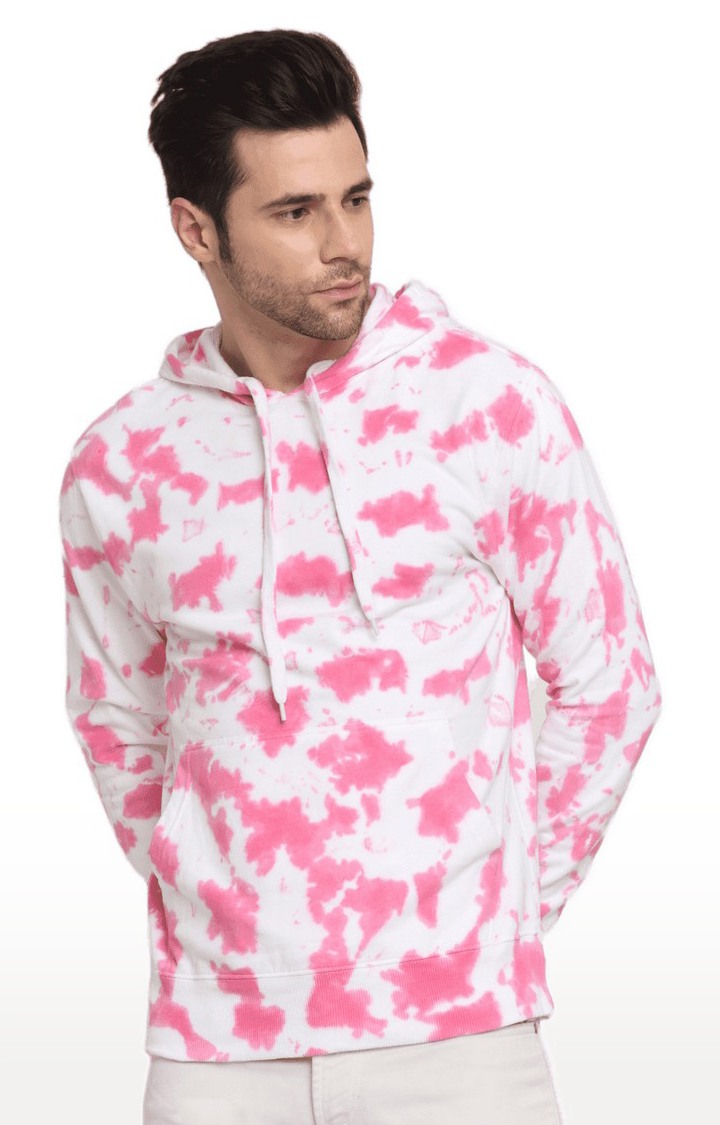 Men's Pink and White Cotton Relaxed Fit Sweatshirt