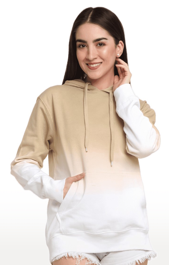 Women's Brown and White Cotton Relaxed Fit Sweatshirt