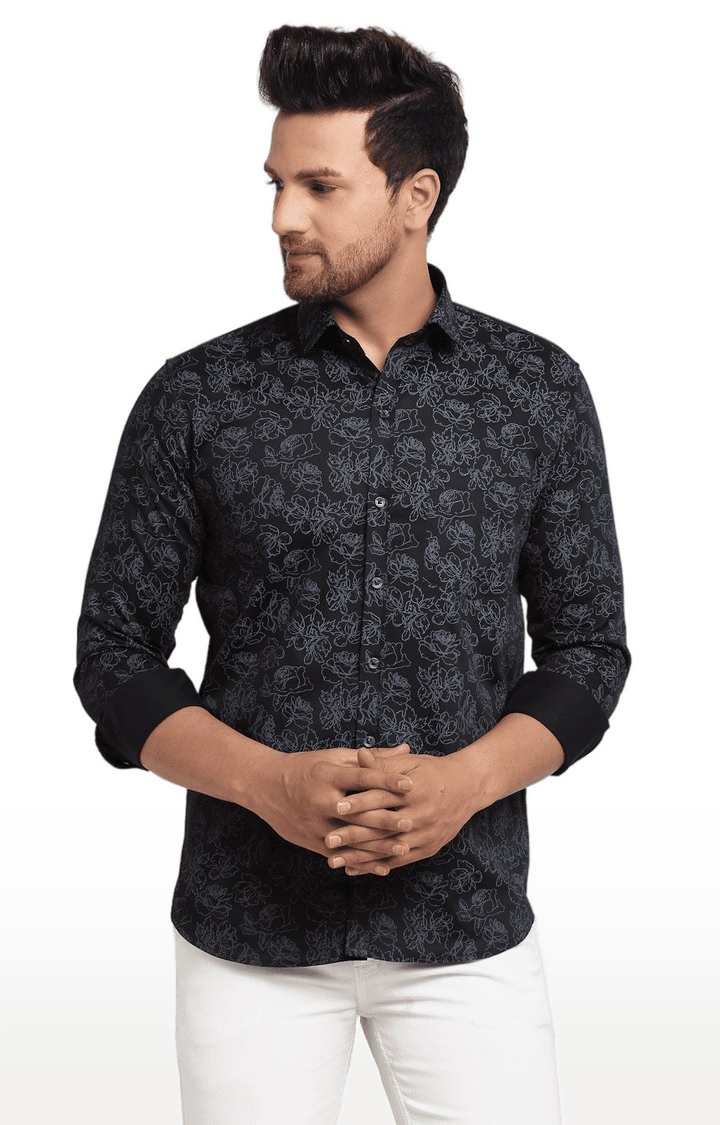 Ennoble | Men's Black Cotton Relaxed Fit Casual Shirt