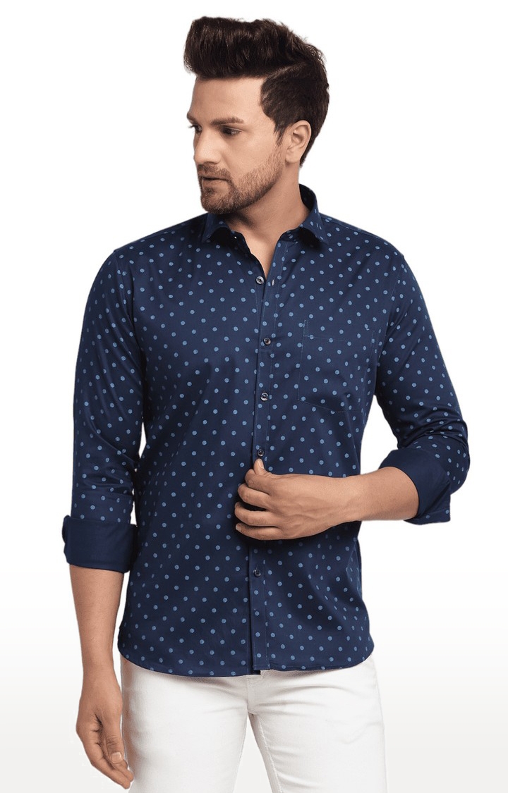 Ennoble | Men's Blue Cotton Relaxed Fit Casual Shirt