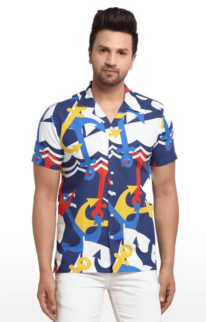 Ennoble | Men's Navy Blue Cotton Relaxed Fit Casual Shirt
