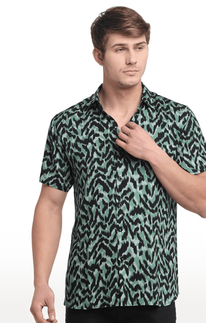 Ennoble | Men's Black and Green Cotton Relaxed Fit Casual Shirt