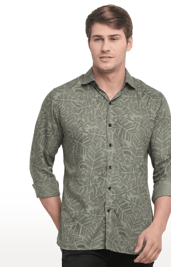 Ennoble | Men's Green Cotton Relaxed Fit Casual Shirt
