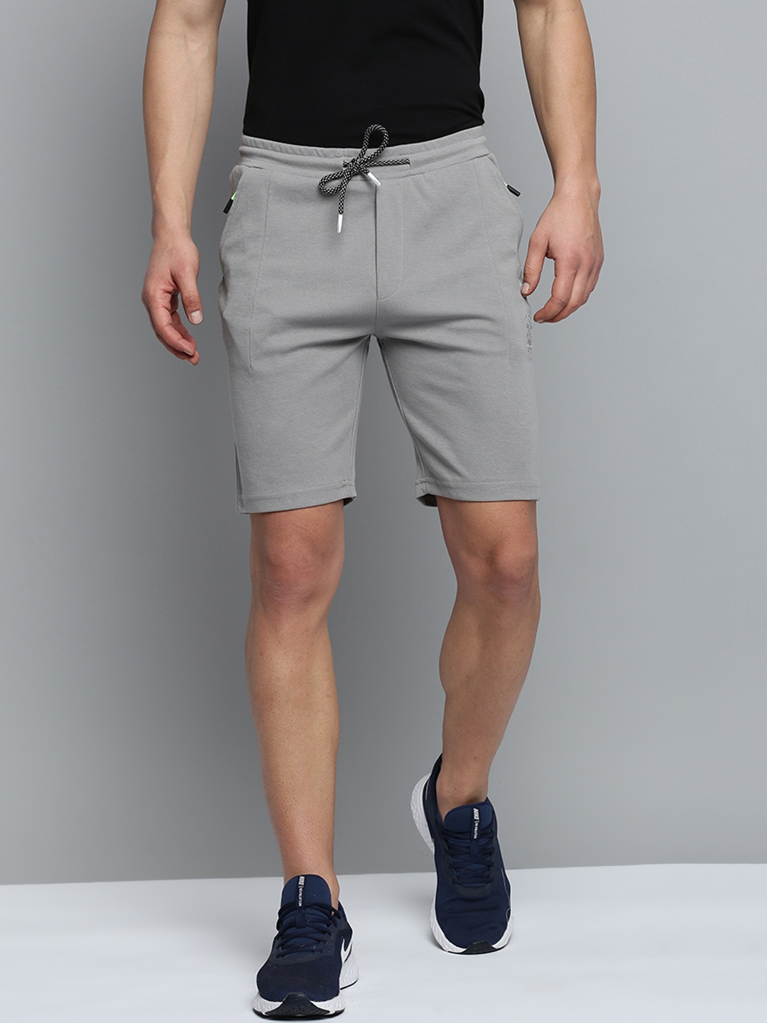 SHOWOFF Men's Knee Length Solid Grey Mid-Rise Sports Shorts
