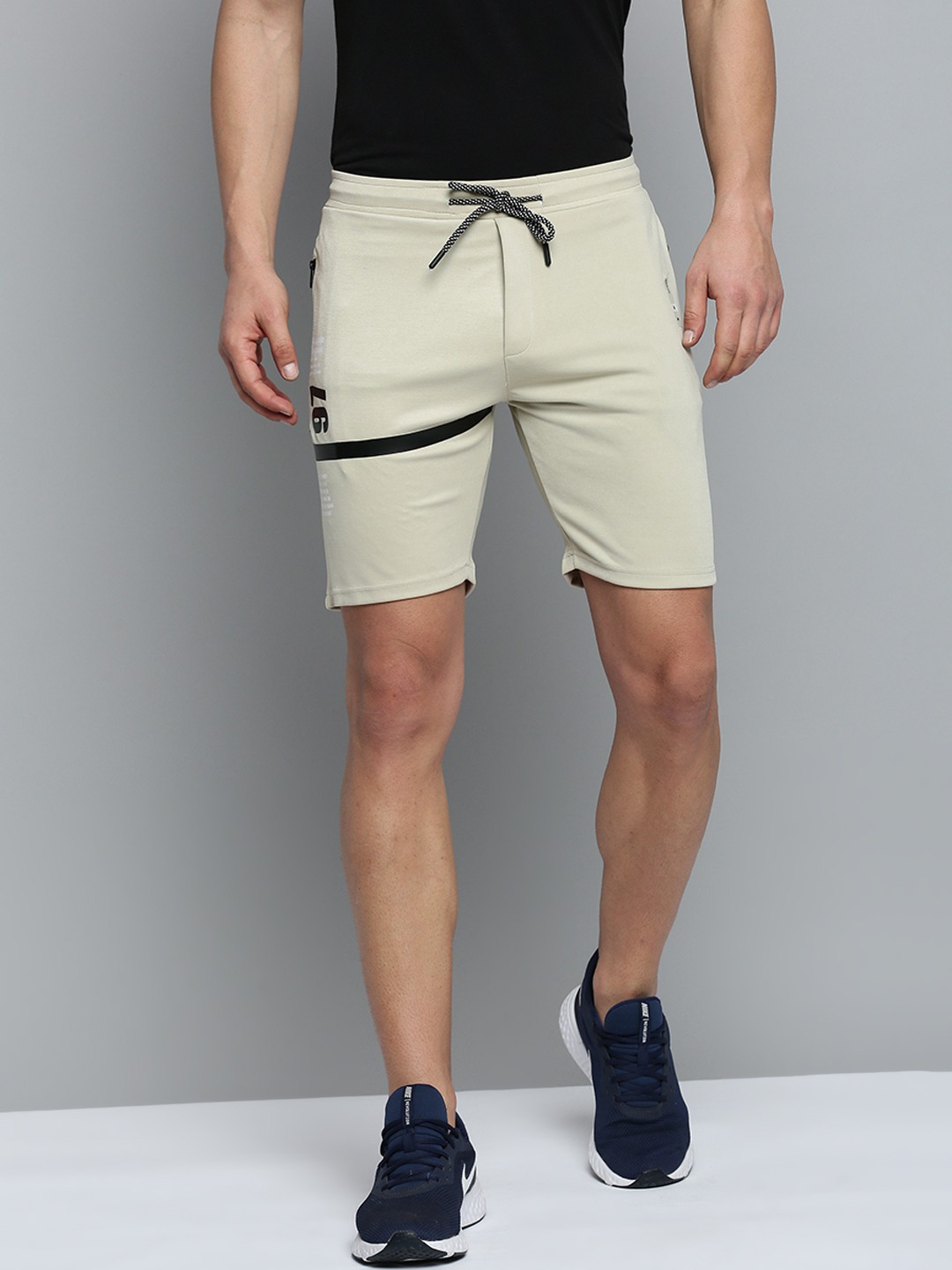 SHOWOFF Men's Knee Length Solid Beige Mid-Rise Sports Shorts