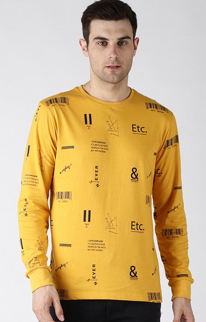 Men's Yellow Cotton Graphics Sweatshirt