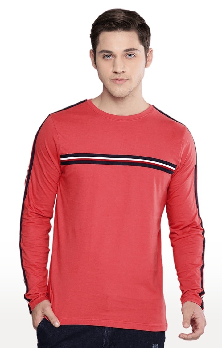 Men's Red Cotton Solid T-Shirt