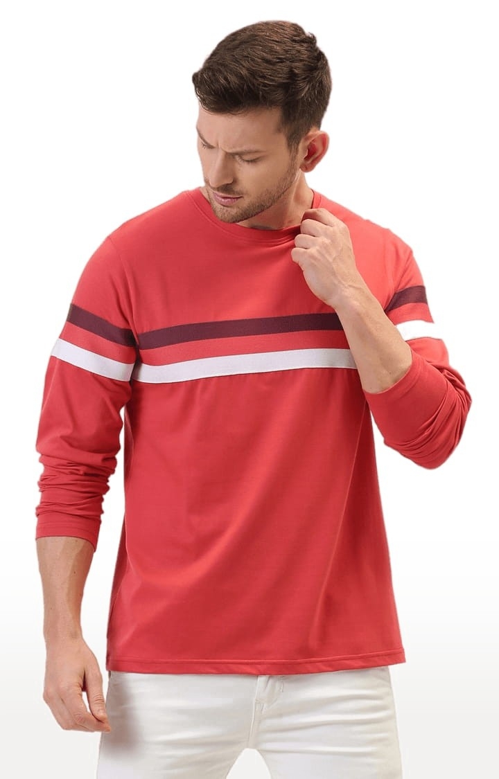 Men's Red Colourblocked T-Shirt