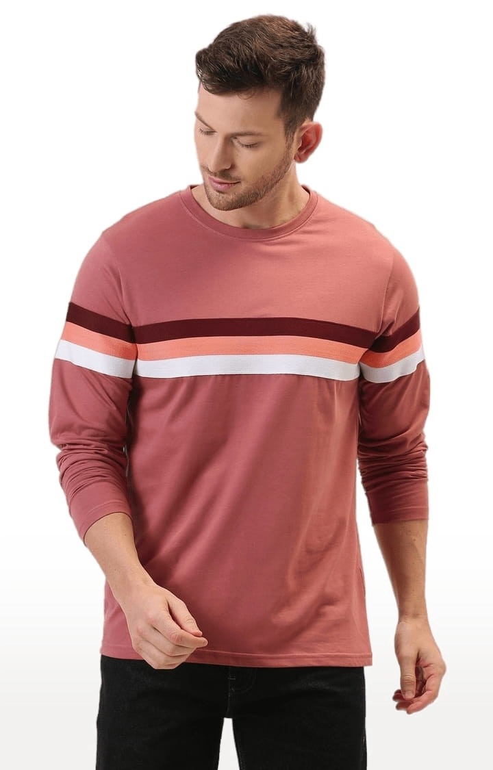 Men's Pink Cotton Printed T-Shirt