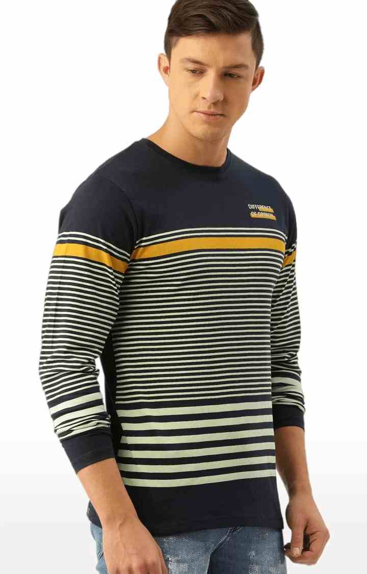 Men's Navy Blue Cotton Striped T-Shirt