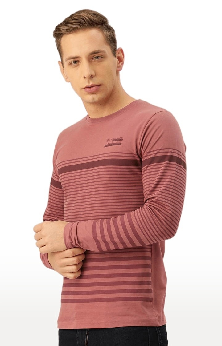 Men's Pink Cotton Striped T-Shirt