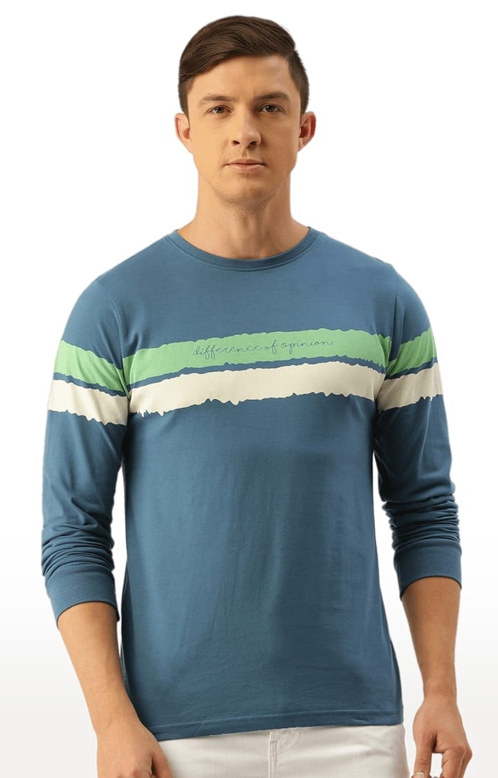 Men's Blue Cotton Printed T-Shirt