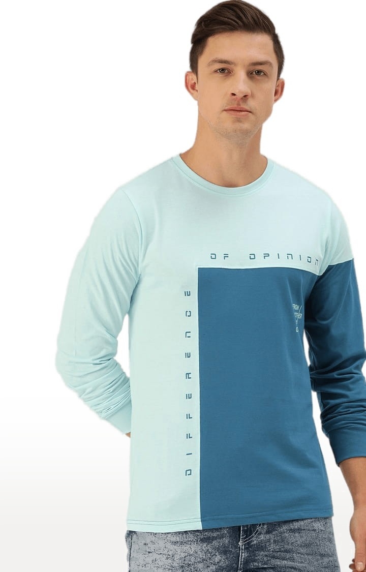 Men's Blue Cotton Colourblocked T-Shirt