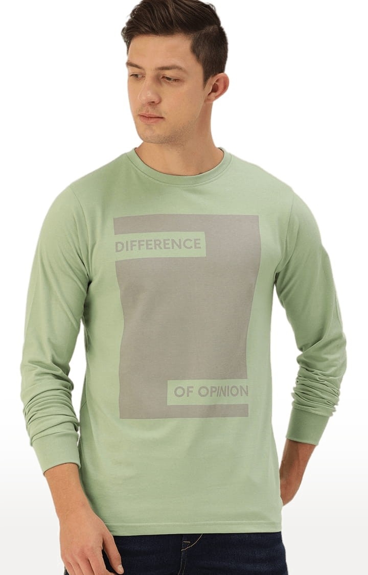 Men's Green Cotton Printed T-Shirt