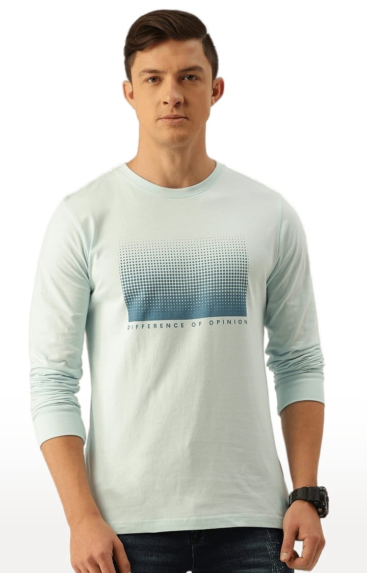 Men's Blue Cotton Printed T-Shirt