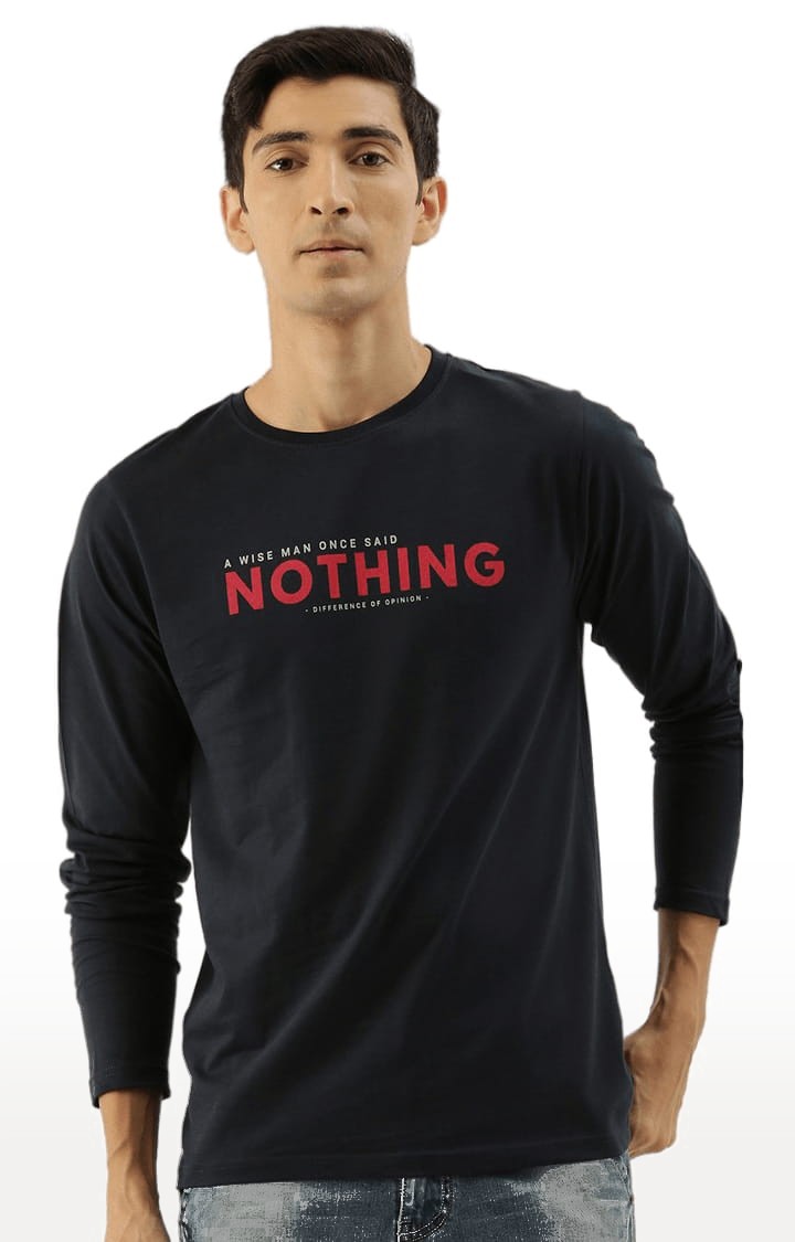 Men's Black Cotton Typographic Printed T-Shirt