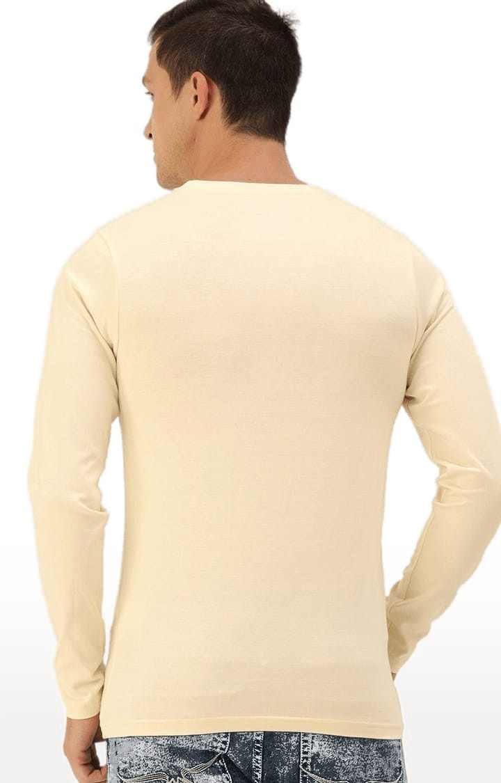 Men's Yellow Cotton Typographic Printed Regular T-Shirt