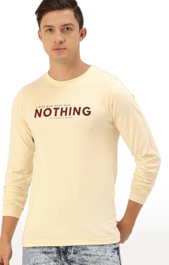 Men's Yellow Cotton Typographic Printed T-Shirt