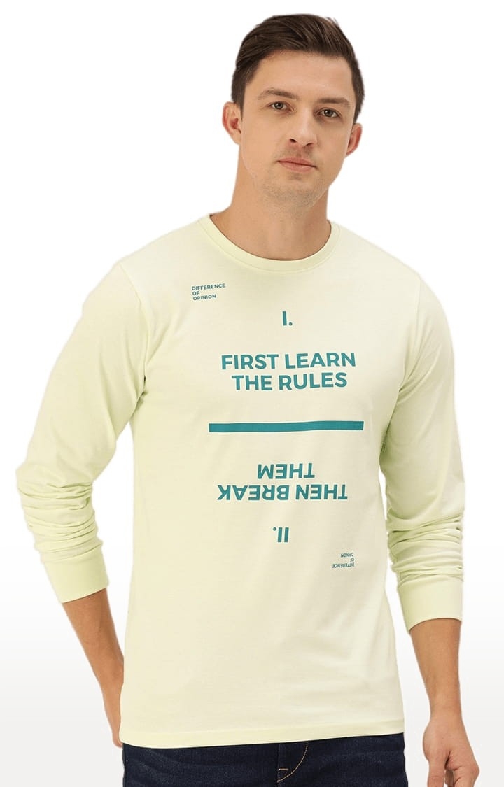 Men's Green Cotton Typographic Printed T-Shirt