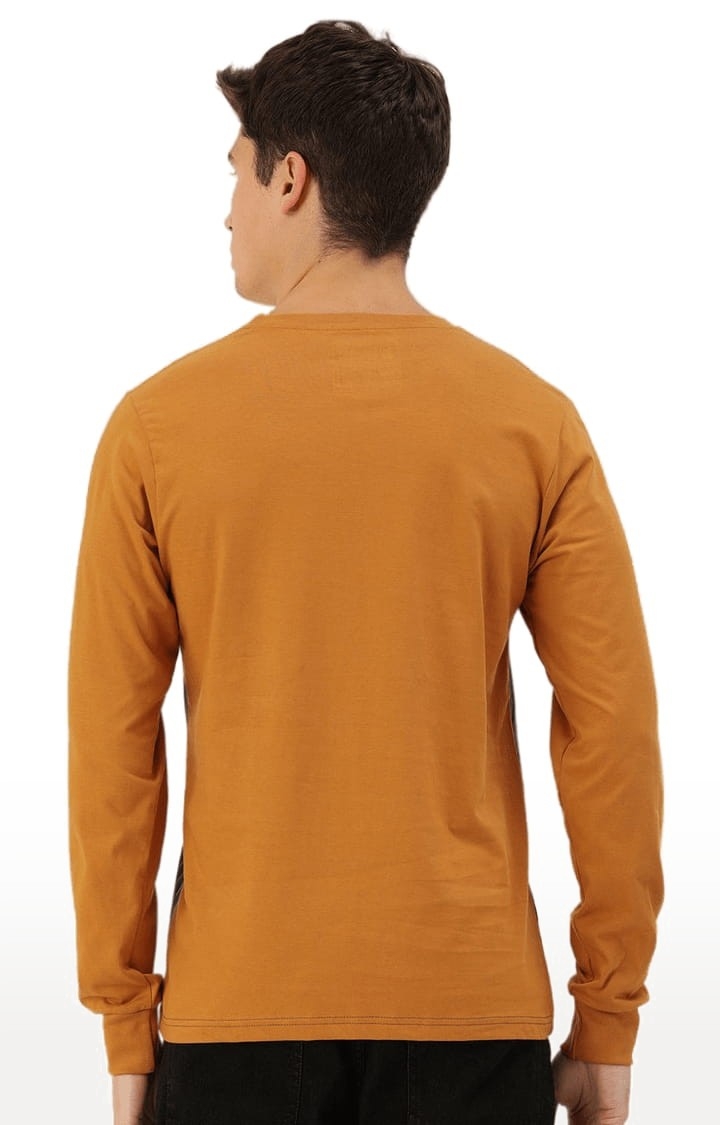 Men's Brown Cotton Striped T-Shirt