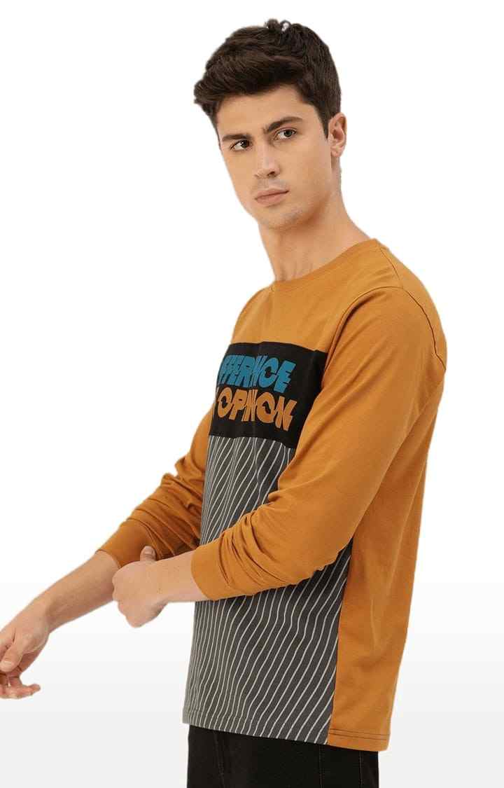 Men's Brown Cotton Striped T-Shirt