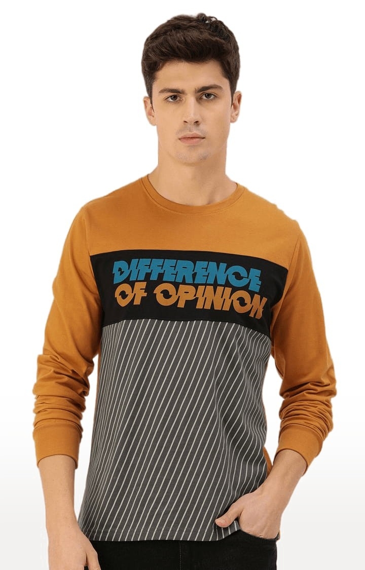 Men's Brown Cotton Striped T-Shirt