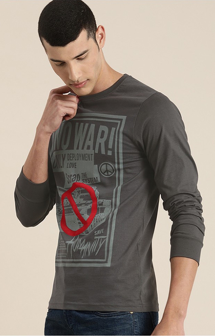 Men's Grey Cotton Typographic Printed Sweatshirt