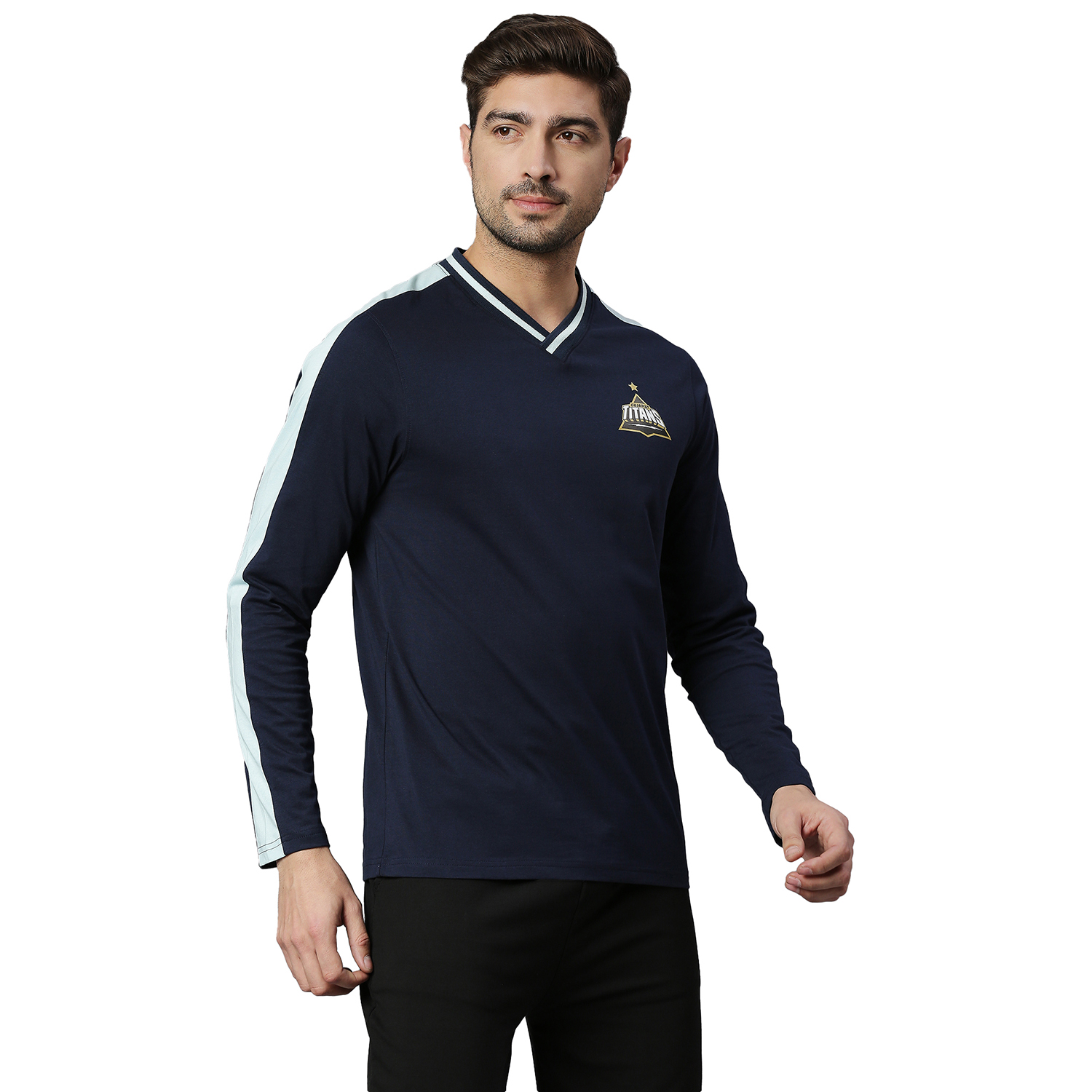 GT: Men Navy Blue Printed Round Neck T-Shirt