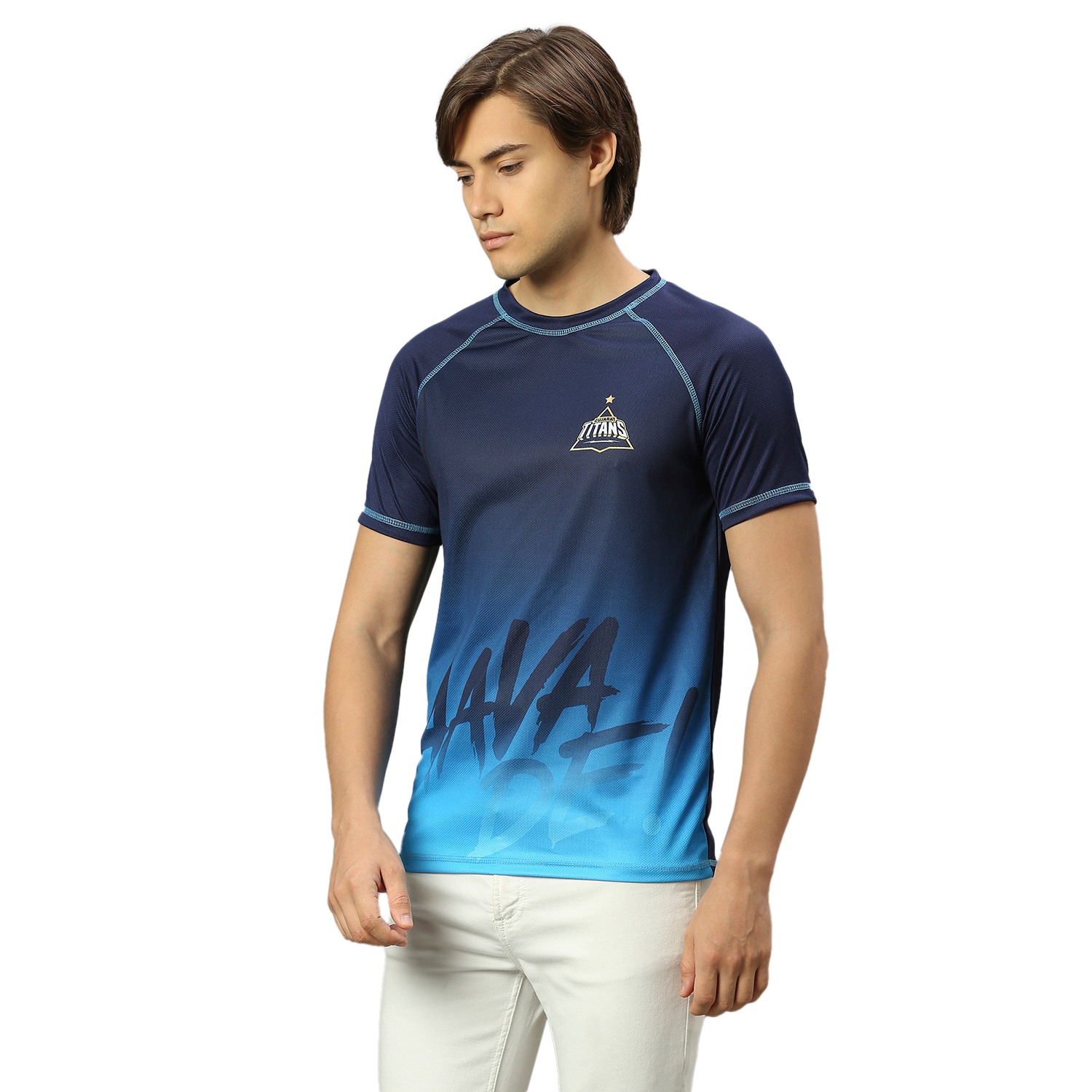 GT: Mens Dark Blue Ombre Dyed Round Neck T-Shirt