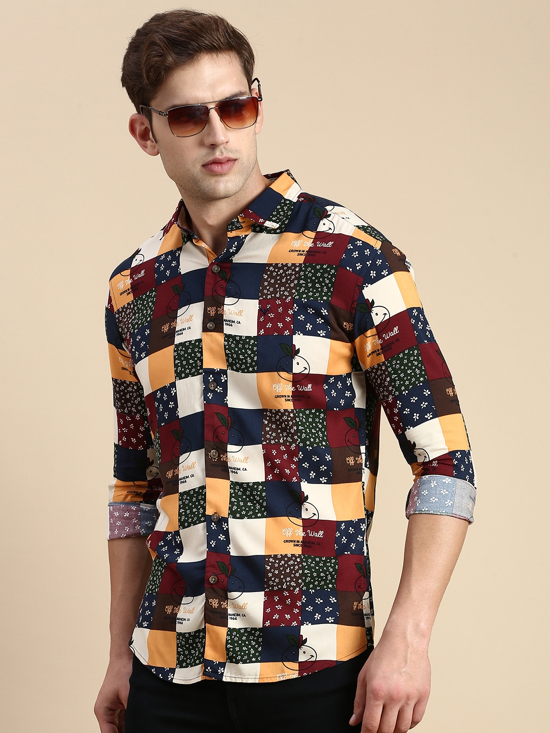 Showoff | SHOWOFF Men's Spread Collar Multi Slim Fit Printed Shirt