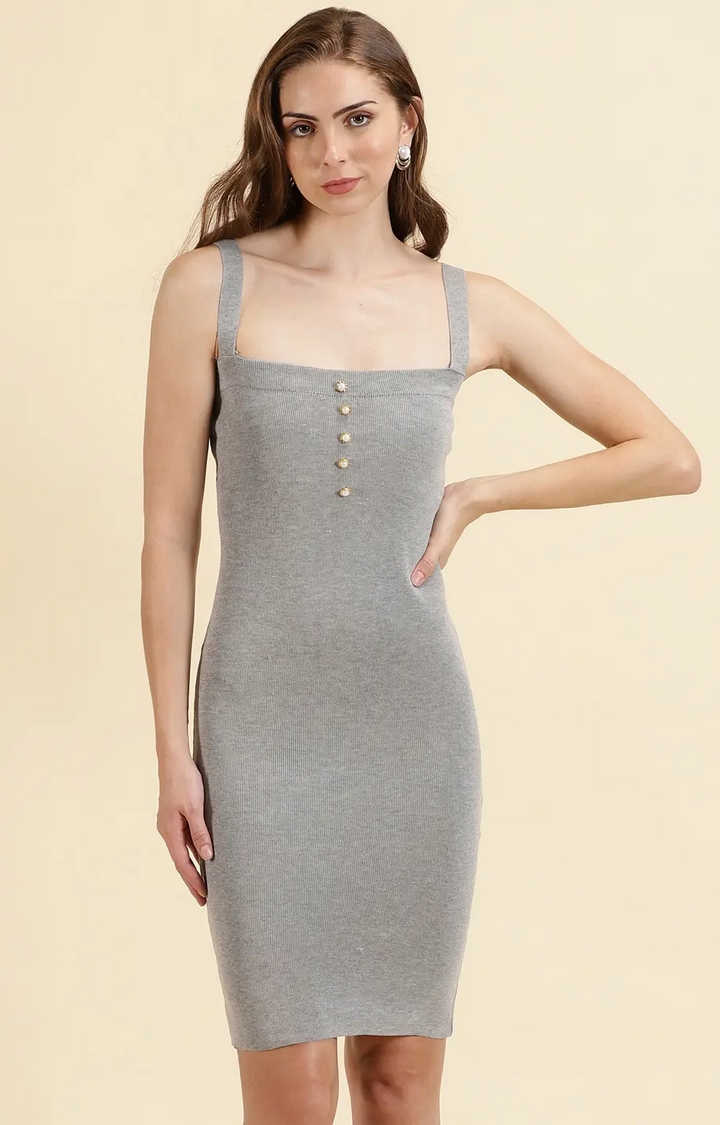 SHOWOFF Women's Above Knee Solid Bodycon Grey Dress