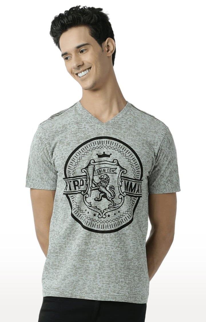 Men's Grey Cotton Graphics T-Shirt