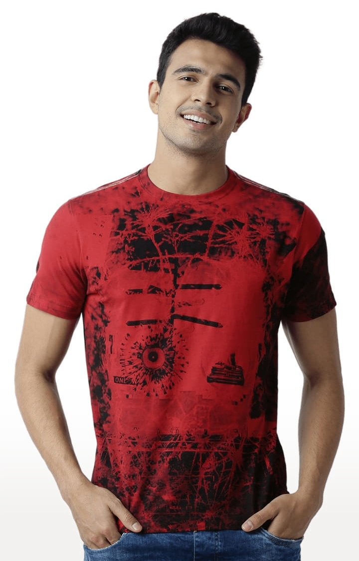 Men's Red Cotton Graphics T-Shirt