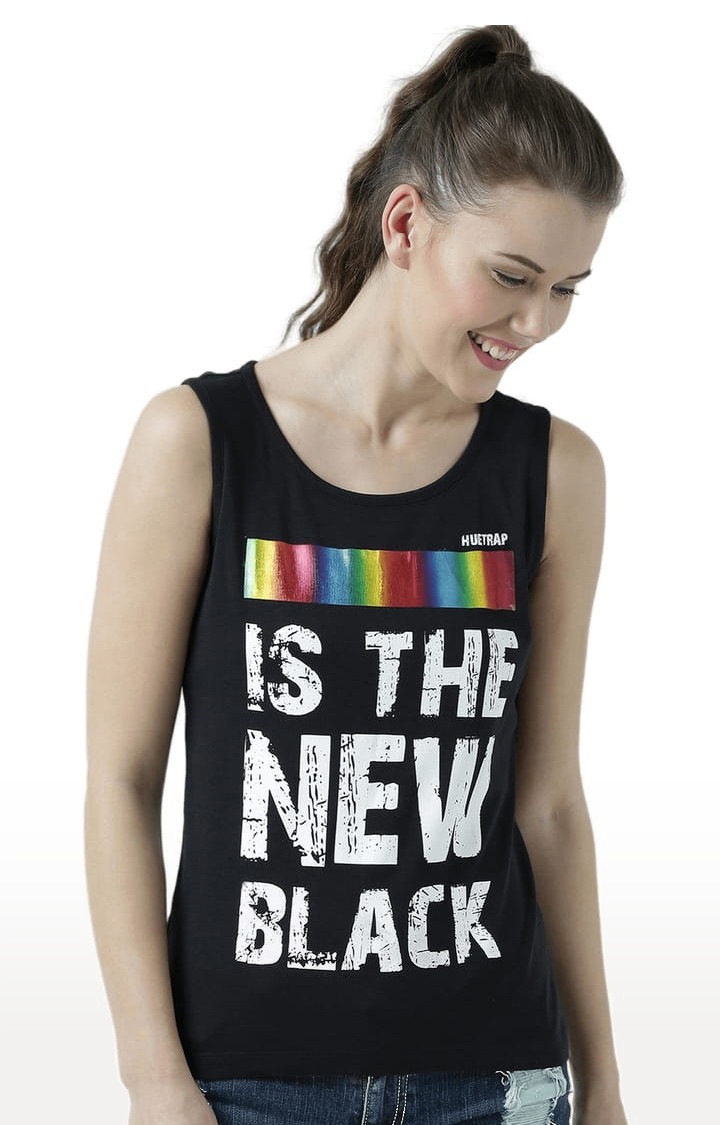 Women's Black Cotton Printed Tank Top