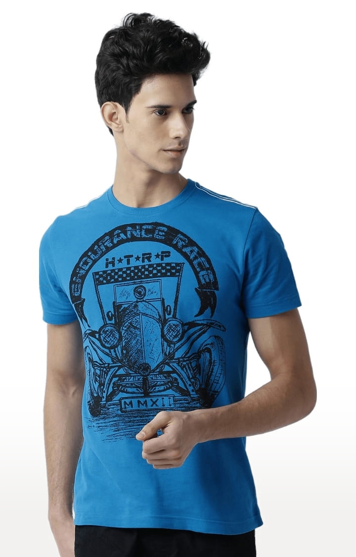 Men's Blue Cotton Graphics T-Shirt