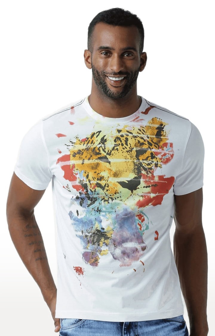 Men's White Cotton Graphics T-Shirt