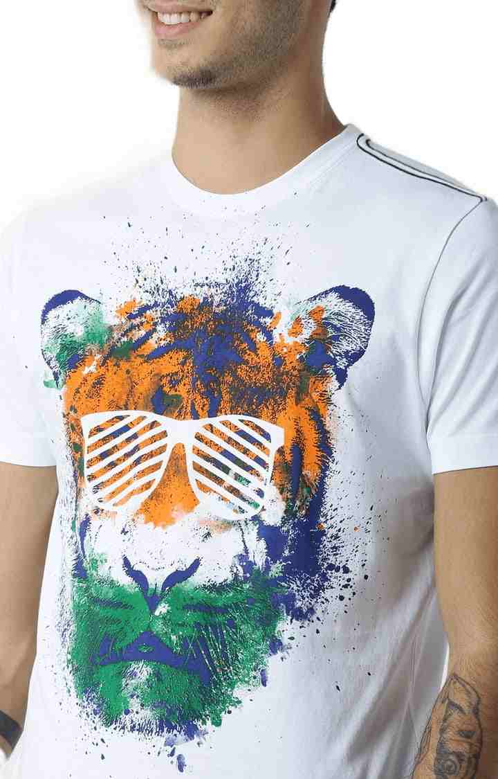 Men's White Cotton Graphics T-Shirt